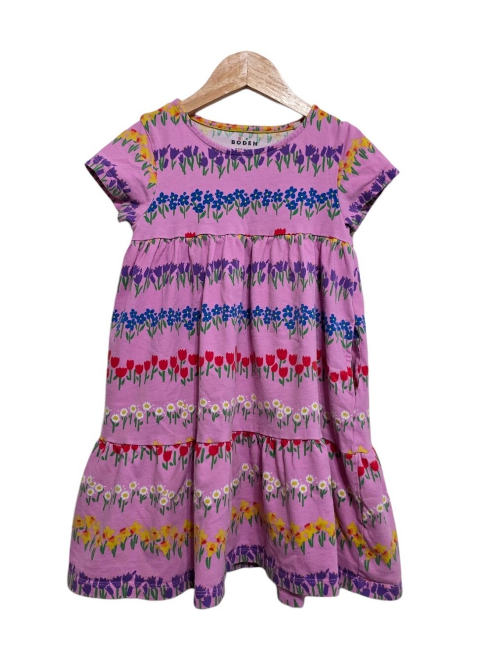 Mini Boden Ariel Twirly Jersey Dress in Pink Flower Trails Size 6-7Y